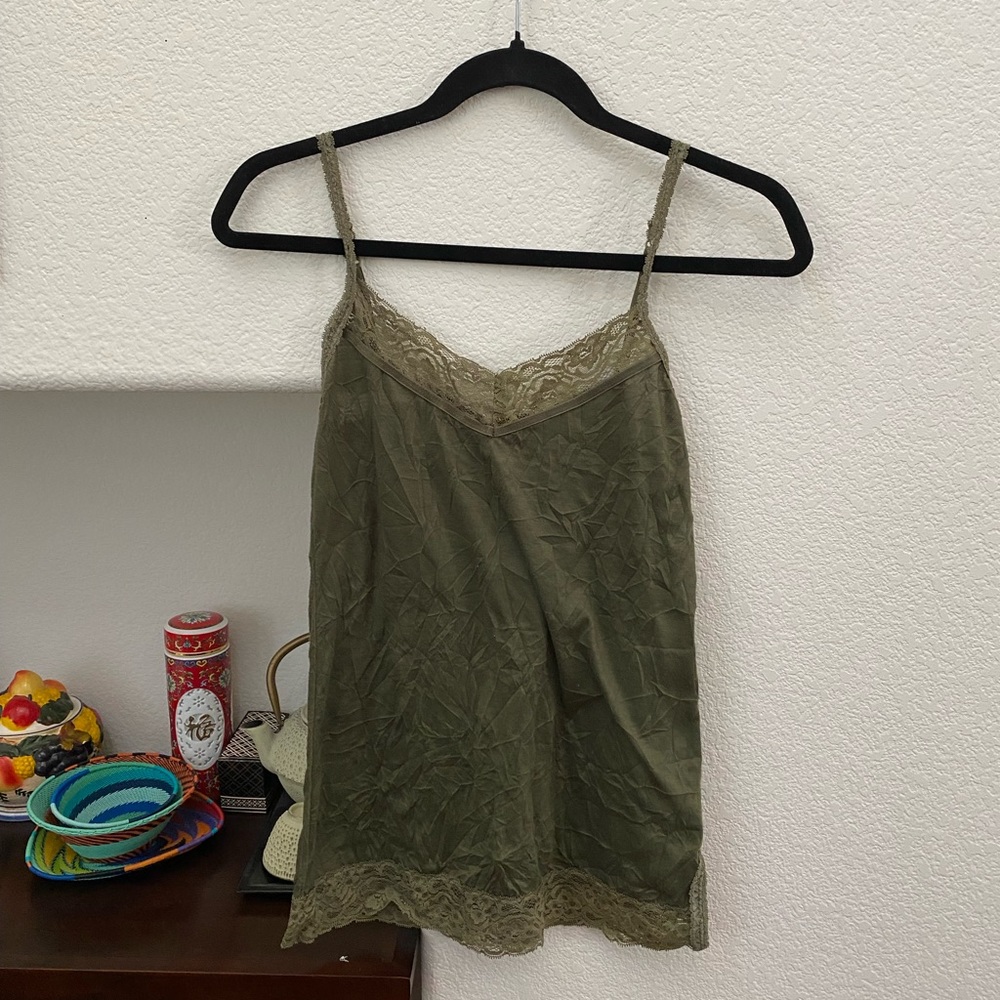 large olive green lace cami/lingerie top